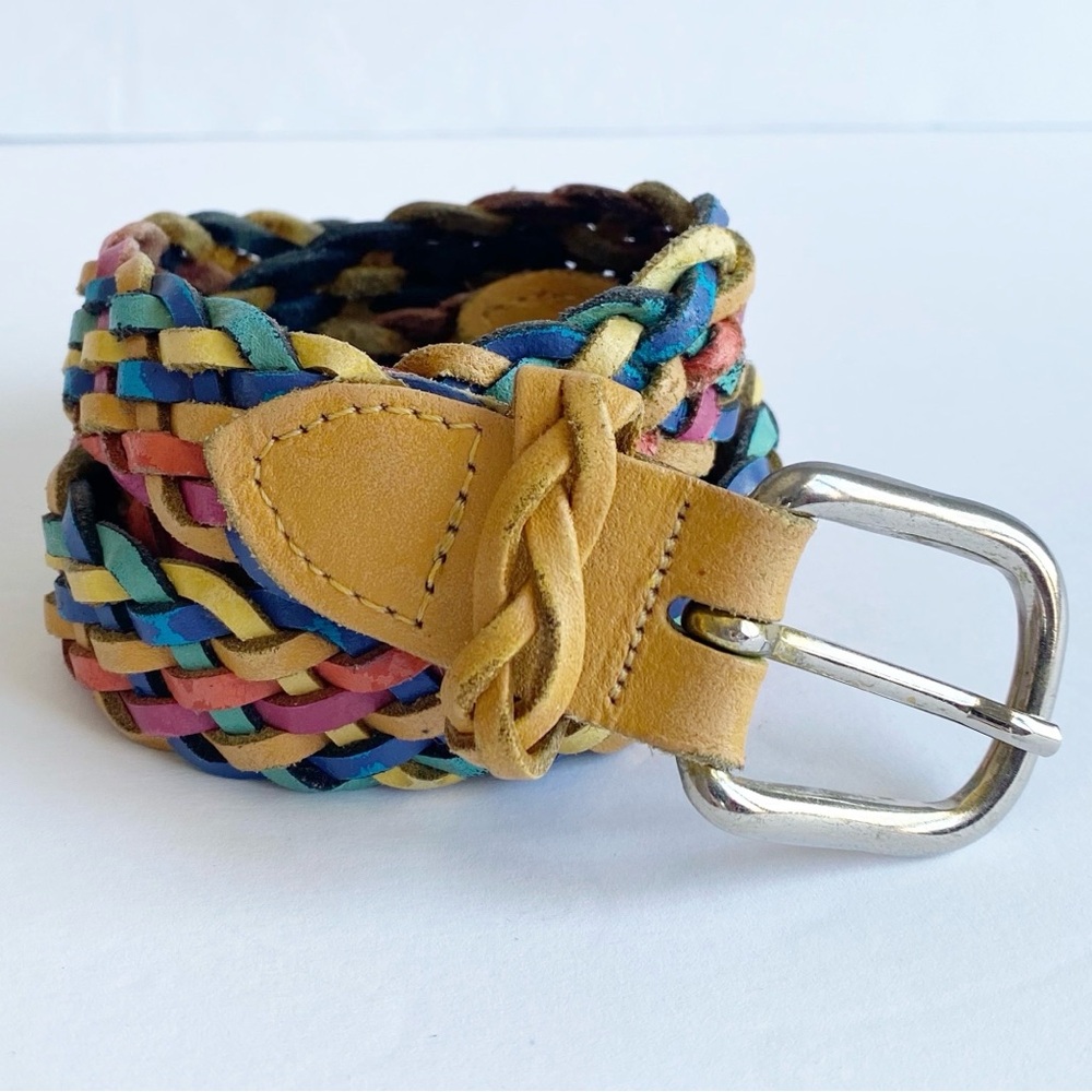 Vintage Woven Braided Leather Belt Capezio Argentina Rainbow Multicolor S/M